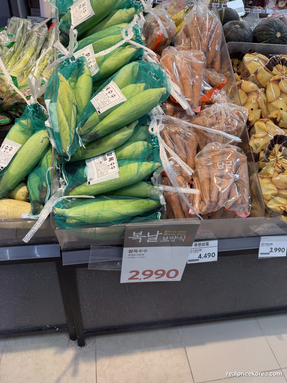 Korean waxy corn / glutinous corn (chal-oksusu), net bag of 3 ears, grown in Korea